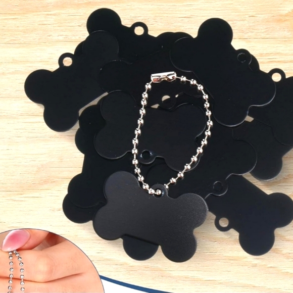 150 + Pieces Blank Dog Pet Metal Bone Shaped Id Tags Aluminum Steel Chains Key - Picture 6 of 7